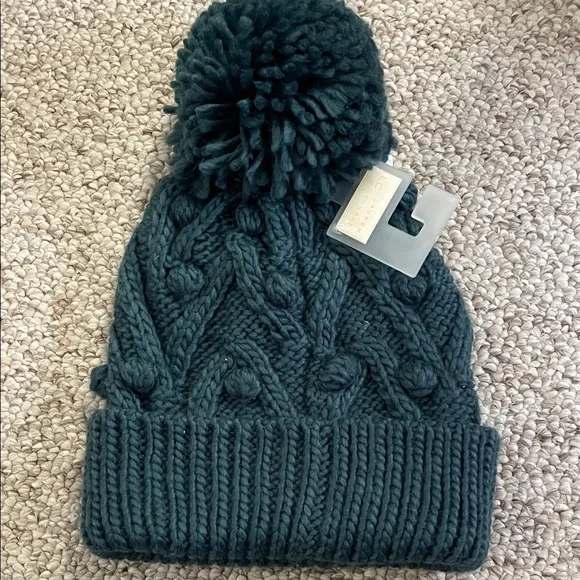 LC Lauren Conrad Chunky Knit Pom Beanie in Teal Green - Picture 2 of 6